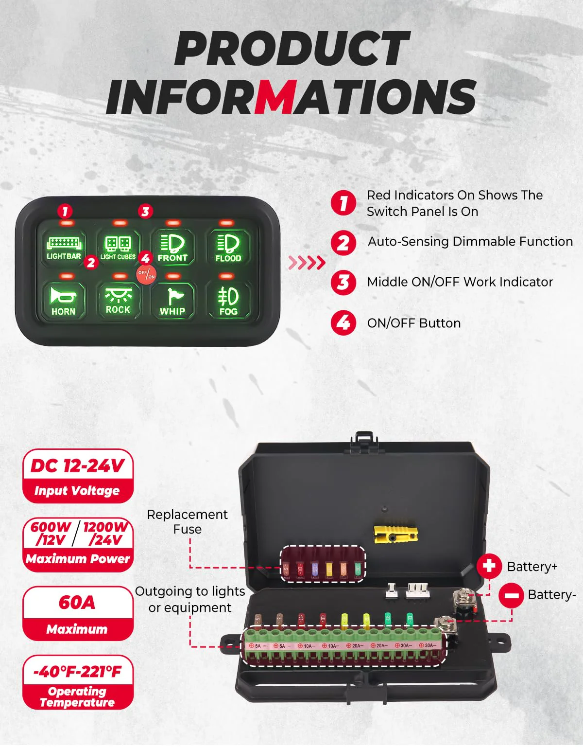 12-24V 8 Gang Switch Panel for Cars, UTVs, Trucks, Wrangler & RZR X3 - Image 4