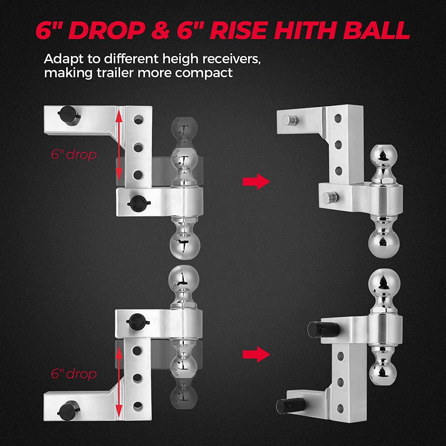 UTV Adjustable Trailer Hitch Ball Mount - Image 3