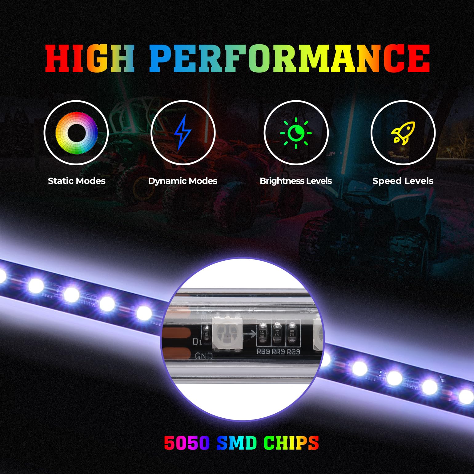 2pcs 4FT Black Limited LED Whip Light with RF Remote Control - Image 6