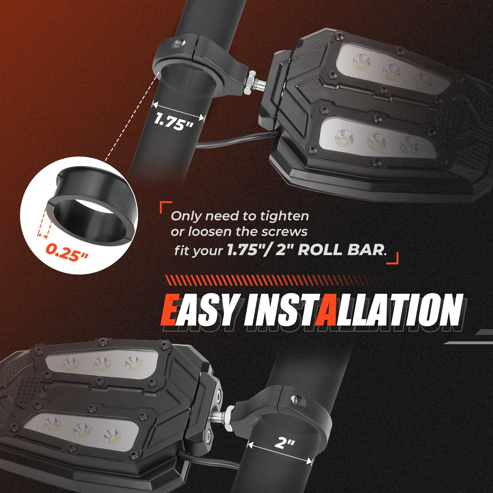 UTV 1.65"-2" Rear View Mirror &1.75"-2" LED Side Mirror - Image 15
