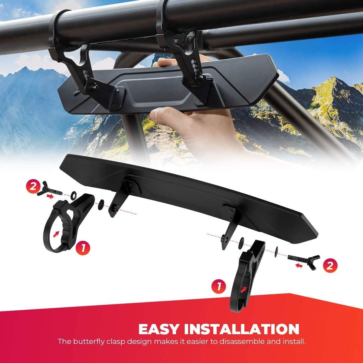 UTV 1.65"-2" Rear View Mirror &1.75"-2" LED Side Mirror - Image 6