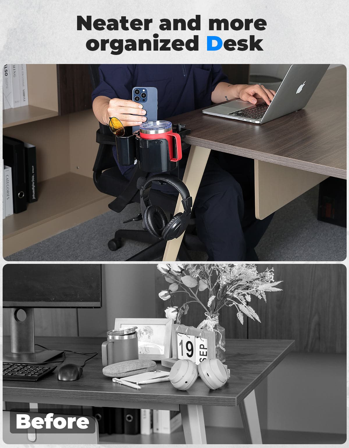 2-in-1 Desk Cup Holder with Headphone Hanger - Image 3