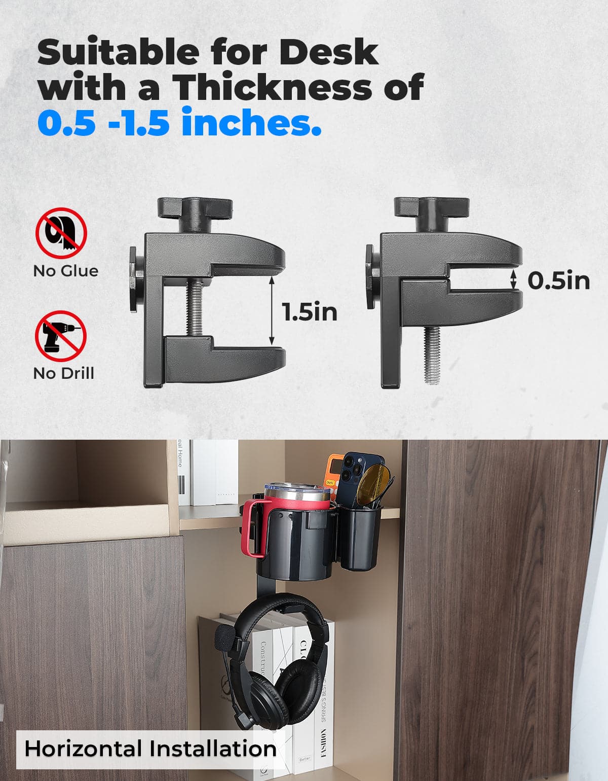 2-in-1 Desk Cup Holder with Headphone Hanger - Image 4