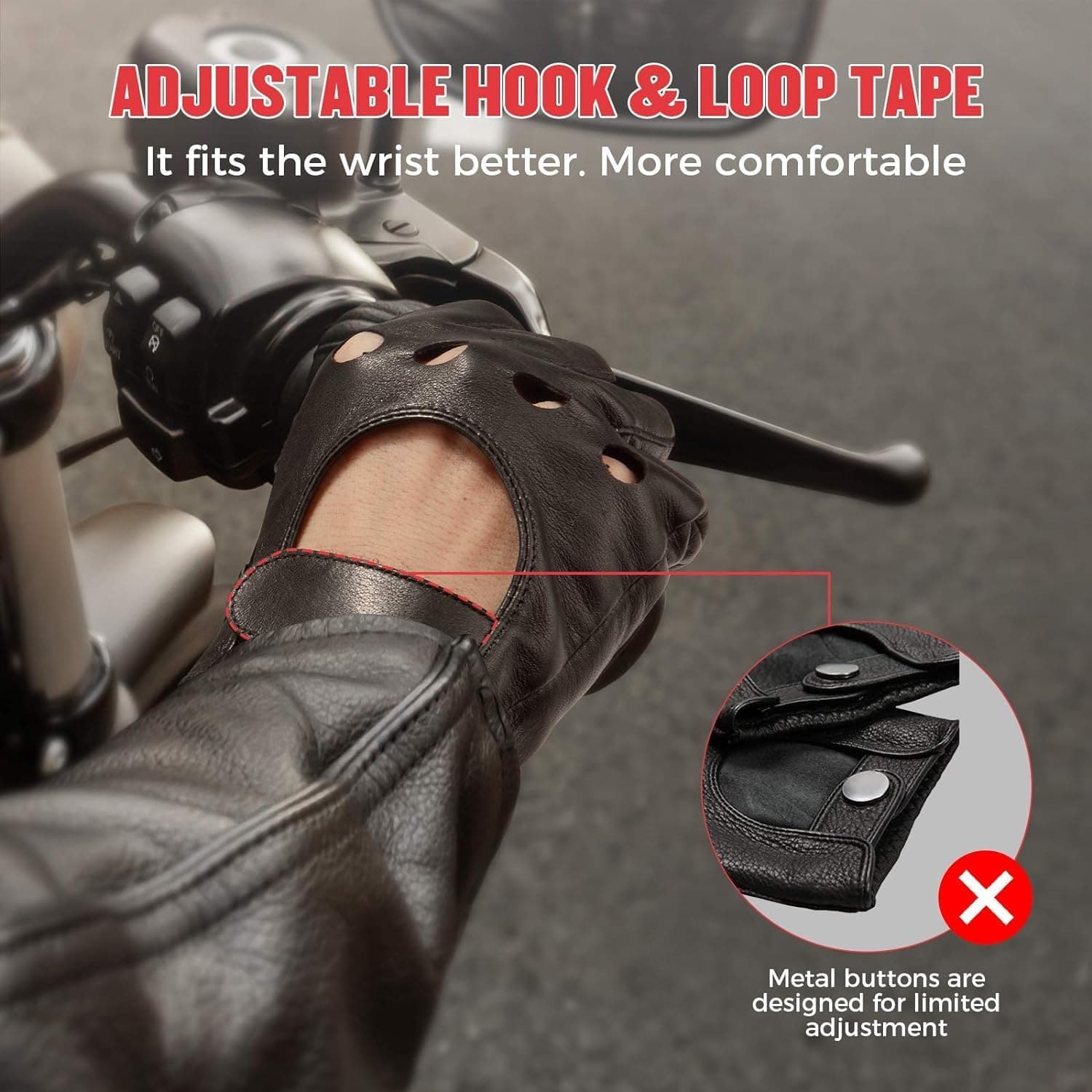Motorcycle Fingerless Gloves, Black - Image 3