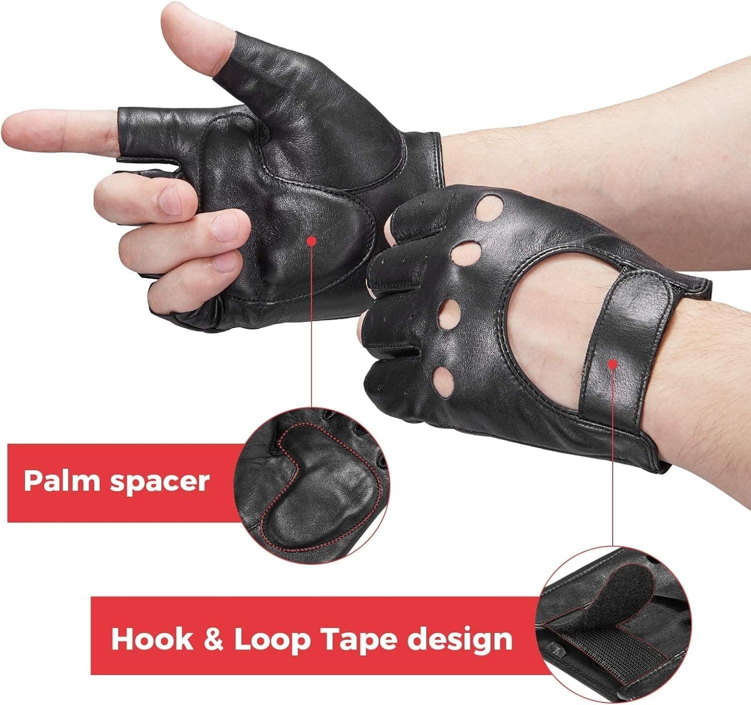 Motorcycle Fingerless Gloves, Black - Image 4