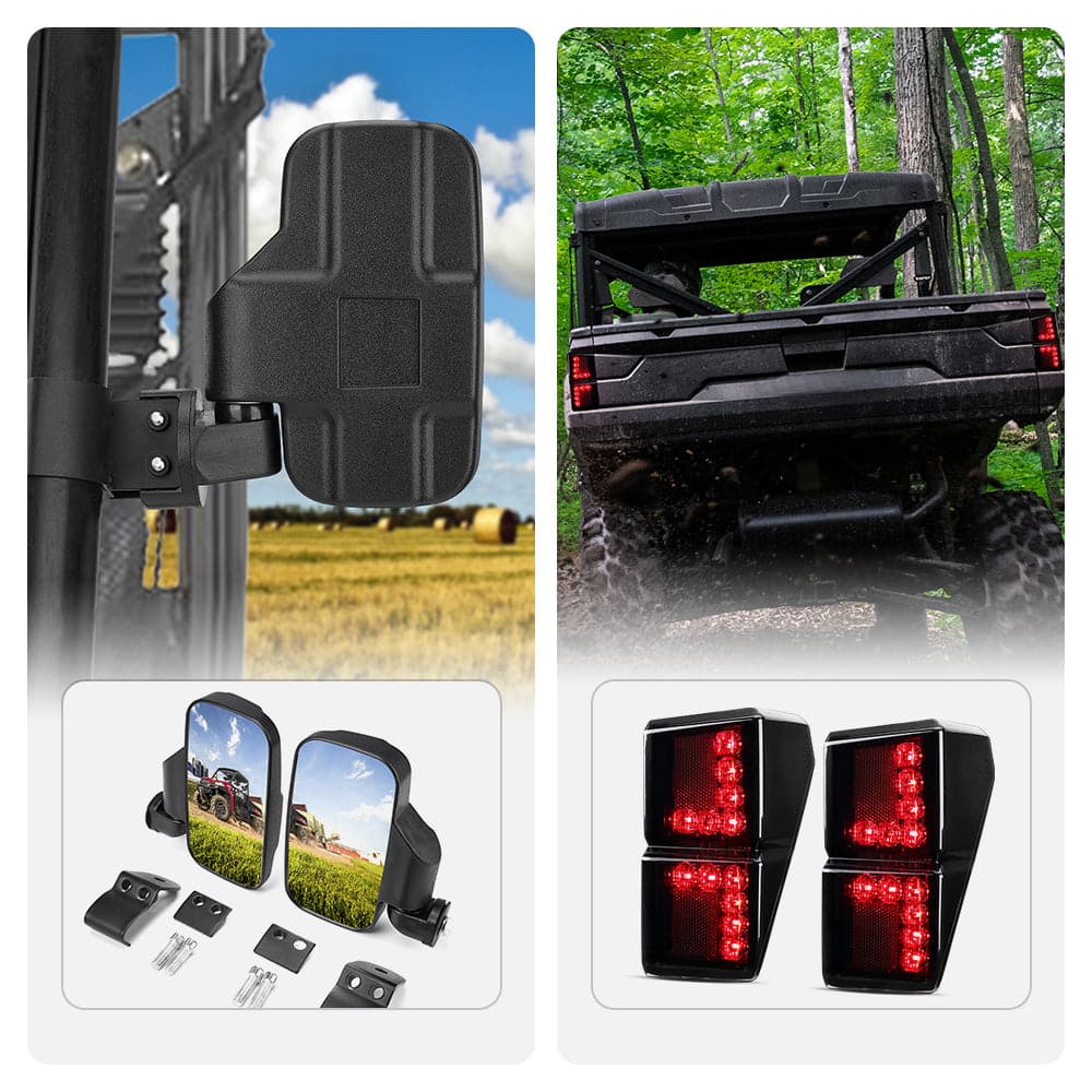 Adjustable Side Mirrors & Tail Light for Polaris Ranger 1000 XP/Crew - Image 16