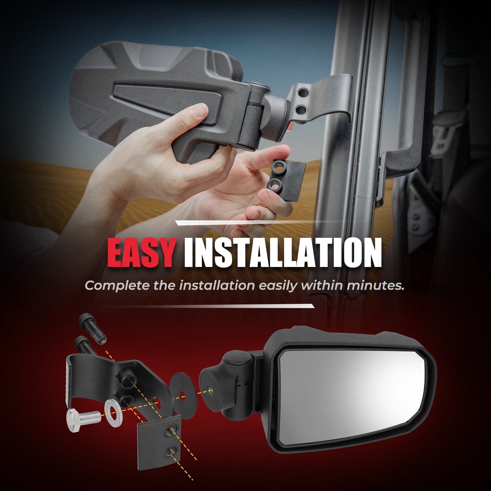 Side Mirrors for Polaris Ranger/Can-am Defender/Maverick Trail - Image 3