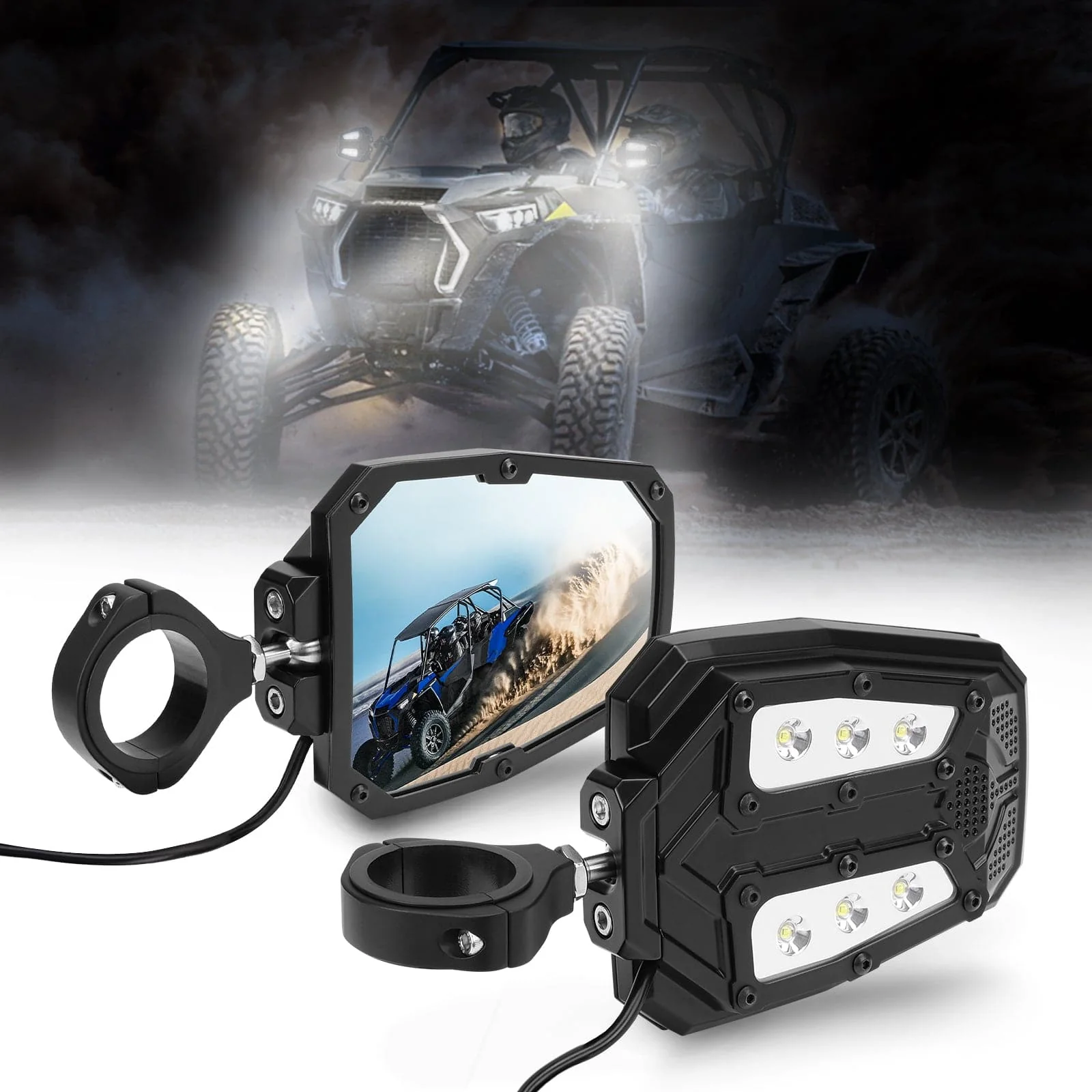 Universal 1.75"/2" Rear View Side Mirrors with LED Rock Light (1 pair) - Image 10