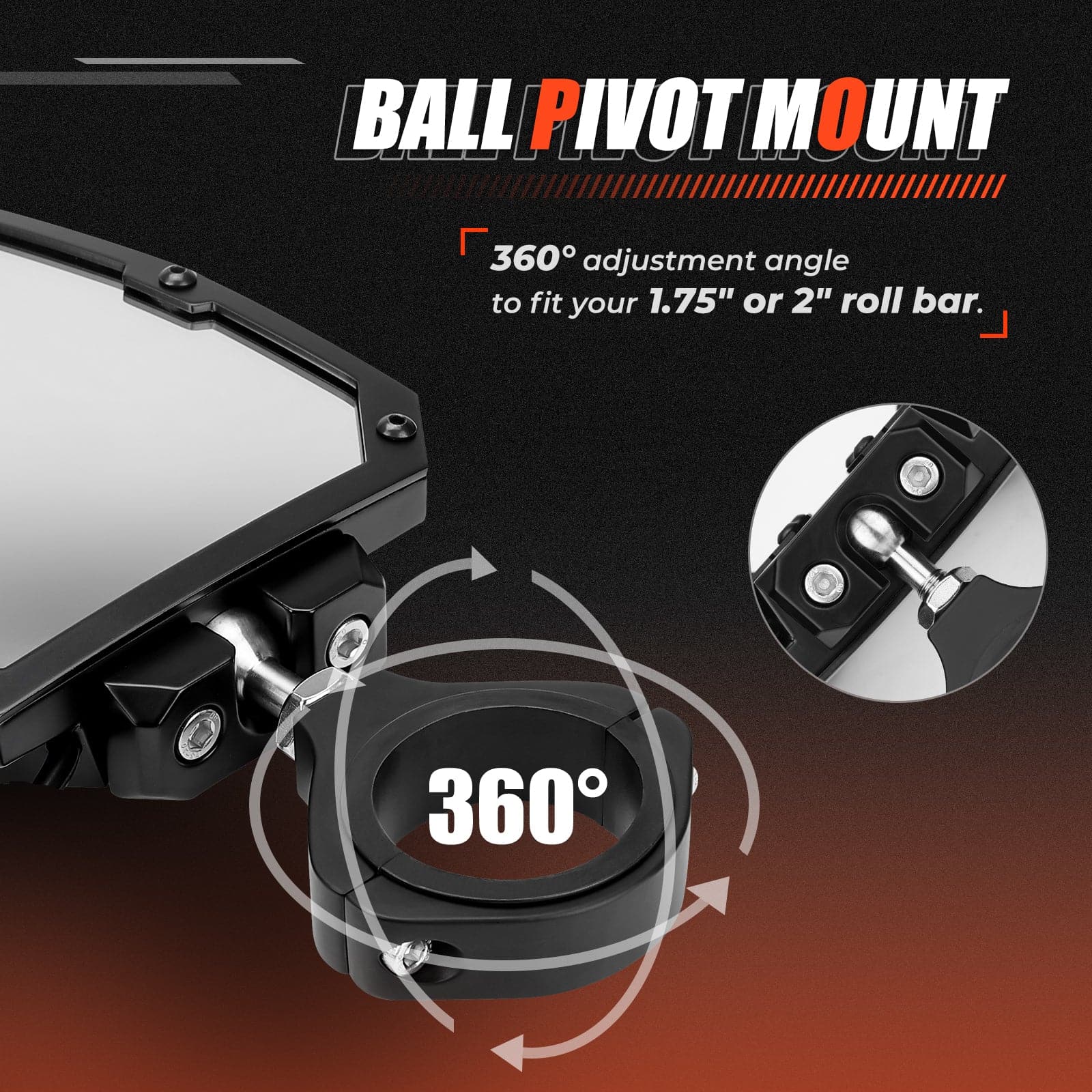 Universal 1.75"/2" Rear View Side Mirrors with LED Rock Light (1 pair) - Image 3