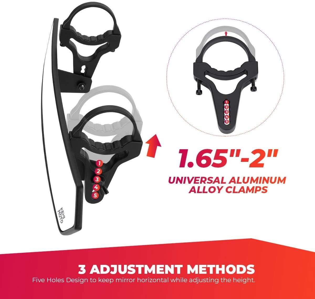 UTV 1.65"-2" Rear View Mirror & 1.75" Round Tube Convex Side Mirror - Image 4